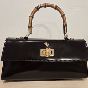 Pratesi Firenze Italian Leather Bamboo Handle Satchel Chocolate Brown